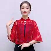 芙黛怡808薔薇花款時尚氣質蕾絲小鬥篷立領披肩外搭