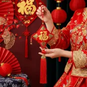 SHUFO春節裝飾品,致富祝你好運中國新年吊墜,春節好運最好的祝願紅色中國幸運裝飾品家居裝飾