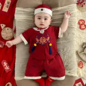 港灣小站 【夏季國風】男童漢服 女寶寶禮服 嬰兒唐裝 中式套裝 週歲服裝 國風童裝 透氣涼感 精緻刺繡 盤扣設計 2025新款 舒適親膚