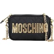 【MOSCHINO】金字菱格絎縫尼龍可拆鍊帶手拿 斜背包(黑色 手機包 化妝包)