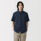【MUJI 無印良品】男水洗牛津布扣領短袖襯衫(白色/淡藍/深藍/黑直紋/淺藍直紋)