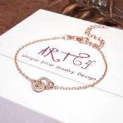 (店+)【ART64】純銀 緊密相依 純銀手鍊 Taffy系列 925純銀 美鑽款 玫瑰金色 女生手鍊 手銬造型 情人節禮物 母親節禮物
