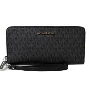 【Michael Kors】JET SET TRAVEL銀字LOGO滿版防刮皮革拉鍊長夾(黑)