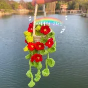 成品手工鉤織薔薇花汽車裝飾掛件網紅裝飾花籃掛件居家裝飾
