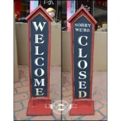 (店+)告示牌 紅色 鐵製 屋型 雙面 welcome/closed 歡迎光臨 營業中 休息中 兩面 復古 仿舊 標示牌
