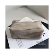 (店+)奶茶色 輕奢條紋手工皮革面紙盒 質感紙巾收納盒 質感面紙盒 質感擺件 面紙套 裝飾紙巾盒 面紙盒 居家裝飾
