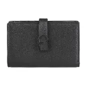 【FURLA 芙拉】FURLA FLOW拱門LOGO扣帶小牛皮6卡壓釦對折中夾(小/黑)