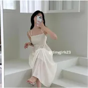 (店+)【TINY GIRLS 太妮絲】太妮絲F364 現貨 韓系 法式浪漫 chic 小眾設計 雙肩帶 掛脖 露背 繞脖 後腰鏤空 長洋裝 洋裝 連身裙