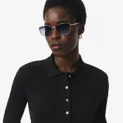 【LACOSTE】女裝-修身彈性網眼布長袖Polo衫(黑)