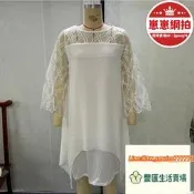 【售後障 蕾絲拼七分袖規則擺雪紡連裙 