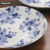 美濃燒日本進口陶瓷碗盤花集10件套餐具輕復古簡約組合家用套裝