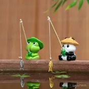 🔥臺灣24h🔥熊貓釣魚青蛙垂釣裝飾擺件生態古法魚缸中式假山流水魚池diy造景