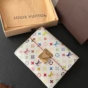 中古品 Louis Vuitton 路易威登 白三彩 Monogram 金扣短銀包