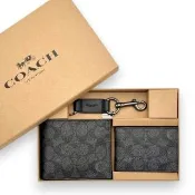 【COACH】福利品 專櫃禮盒版 經典老花LOGO 1+1可拆式卡片夾 短夾 男生皮夾(福利品)