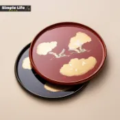 日系日本限定進口前重漆器圓形托盤匠師手作日式茶盤果盤大漆盤子樹脂