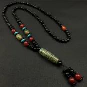 張伯水晶藝品出清==天然綠玉髓火供龍麟九眼天珠項鍊=