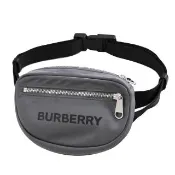【BURBERRY 巴寶莉】經典品牌LOGO厚尼龍三用胸口包後背包腰包(灰)