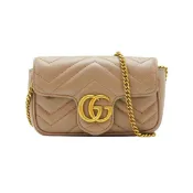 【BreezeOnline 微風精品線上】Gucci Super Mini Marmont 仿舊金雙G牛皮釦式斜背包(476433-裸色)