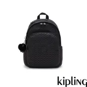 Kipling 經典黑菱格紋印花上方拉鍊後背包-DELIA