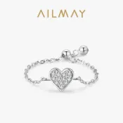 AILMAY✨正品授權✨香港直發小衆設計純銀s925歐美心形微鑲戒指女時尚百搭開口可調節鏈戒飾品