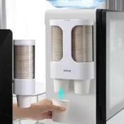 【哆啦A夢的百寶屋】雙排無痕貼牆面紙杯架 可放60個紙杯 免釘壁掛式雙筒紙杯水杯置物架 飲水機自助取杯器托杯架
