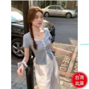 【台灣爆款】 2026夏季新款 韓版 韓系 短袖 上衣 韓國版甜美碎花蕾絲花邊短袖假兩件純欲拼接t卹顯瘦短上衣短