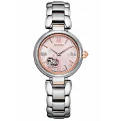 大高雄鐘錶城 CITIZEN 星辰錶 PR1024-84X 女錶XC系列背透愛心花瓣機械女錶 /銀*粉 28mm｜樂天領券現折★全館特惠中★指定刷卡回饋10%