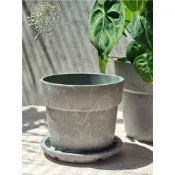 6~8吋石紋塑膠花盆【國際盆款+底盤一組】 仿水泥盆 多肉觀葉塊根植物 花盆容器 塑膠花盆 盆栽 花器 杜鵑玫瑰月季盆