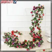 免運🔥桃園出貨2.5M 仿真花玫瑰花藤 45朵花仿真花藤花牆人造常春藤藤條花串假花藤掛藤蔓牆面裝飾居家裝飾水管空調管道