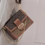 【Louis Vuitton 路易威登】LV M45958 DAUPHINE MM 經典印花拼接三用翻蓋鍊包斜背包(現貨)