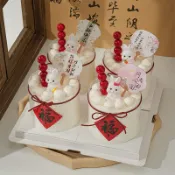 現貨【中秋節蛋糕裝飾】中秋節 蛋糕裝飾 可愛小兔子擺件 福字糖葫蘆 花好月圓扇子 插件