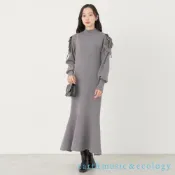 earth music&ecology 袖鏤空摺邊綁結設計魚尾套頭針織洋裝(1M37L2H0200)