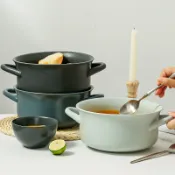 協貿國際日用品生活7館 雙耳碗大號深湯泡面碗家用餐具北歐莫蘭迪陶瓷裝螺螄粉湯盆攪拌碗