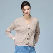 【NAUTICA】官方旗艦  女裝 溫柔知性麻花針織外套(卡其色)