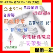 ※免運費※『中部批發』220V 威力 18吋 WL-RA26N 支架型節能扇 天花板循環扇 凸出9公分(台灣製造)