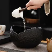 粗陶茶洗 功夫茶道配件 陶瓷茶渣缸 桌面水盂 茶水缸 家用茶具 茶席必備
