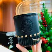 星巴克杯子2026新年禮物黑金杯子情侶節日禮物鉚釘金邊經典立體竪紋紅黑陶瓷喝水馬克杯子喝水杯咖啡杯保暖杯保冷