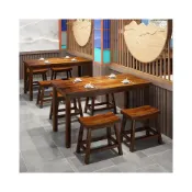 (店+)免運 ins風桌子簡約寫字桌方桌餐桌長方桌長桌 飯桌辦公桌碳化实木饭店桌椅组合面馆小吃快餐桌椅商用早餐厅烧烤火锅店桌椅