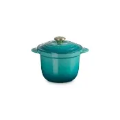 【Le Creuset】琺瑯鑄鐵萬用窈窕鍋18(海韻藍-淡金頭-內鍋黑)