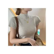 (店+)安迪絨氣質半高領短袖女內搭春秋新款修身高級感針織打底上衣外穿