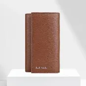 【Paul Smith】Paul Smith 銀色簽字LOGO牛皮撞色6鉤釦鑰匙包(棕褐x明黃x淺橘)