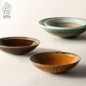 九土日式復古創意陶瓷餐盤手工餐盤家用餐具陶瓷盤子菜盤復古牛排西餐盤淺盤深盤創意家用平盤沙拉盤深盤盤子圓盤CJR0531