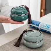 台灣現貨陶瓷茶葉罐 簡約現代精品茶道配件 普洱茶存儲罐 防潮防塵儲茶罐 小茶罐 一兩茶葉罐 陶瓷密封罐 哥窯旅行茶葉罐#