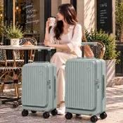 【LUHO 小旅禾】24+28吋 前開式行李箱 河馬行李箱 旅行箱 上掀式 側開式 行李箱 煞車靜音輪