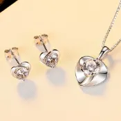 [米蘭精品] 莫桑鑽項鍊925純銀耳環兩件套-1+0.5克拉8心8箭D色愛心聖誕節情人節生日禮物女飾品73yk32