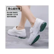 (店+)小白鞋女寬楦舒適透氣護士鞋防水防滑運動鞋真皮厚底氣墊鞋魔鬼氈休閒鞋足弓支撐氣墊女鞋韓國白色鞋子媽媽輕量健走鞋一腳蹬懶人鞋