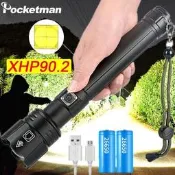 2020年新款XHP90.2 LED超亮手電筒26650 USB可充電XHP70.2戰術燈18650電池防水可伸縮調焦