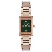大高雄鐘錶城 EMPORIO ARMANI 亞曼尼 FEDERICA系列 AR11641 Genni 永恆榮耀環鑽女錶 玫瑰金不鏽鋼鍊帶手錶 綠面 20mm｜樂天領券現折★全館特惠中★指定刷卡回饋10%