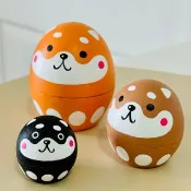 柴犬家族 俄羅斯娃娃套裝 手工木製 療癒擺設 小木雕 公仔
