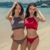 【好貨】閨蜜泳裝韓版超美兩截式泳衣性感綁帶設計沙邊飯店渡假溫泉泡湯ig拍照打卡Q21路添是級全臺最